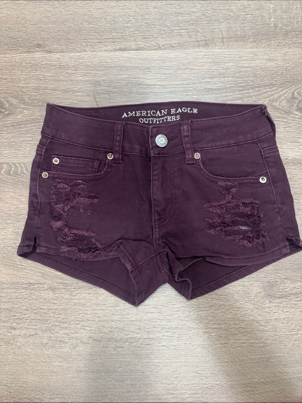 American Eagle Outfitters Plum Distressed Denim Shorts